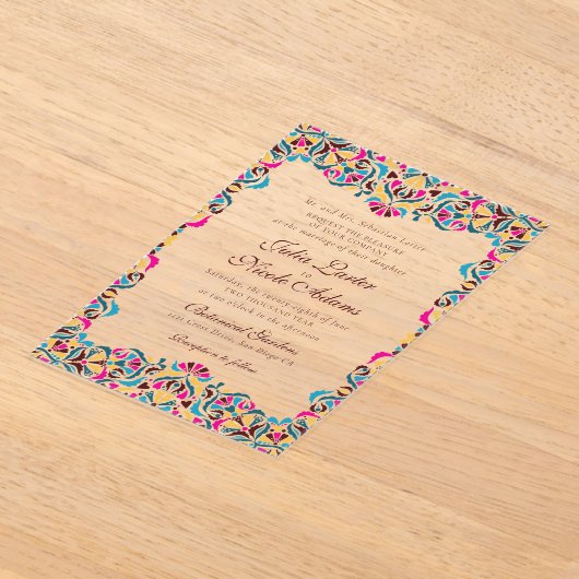 Whimsical Luxe Ivoor Bloemen Stijl Border Wedding Acryl Uitnodigingen (Laagn)
