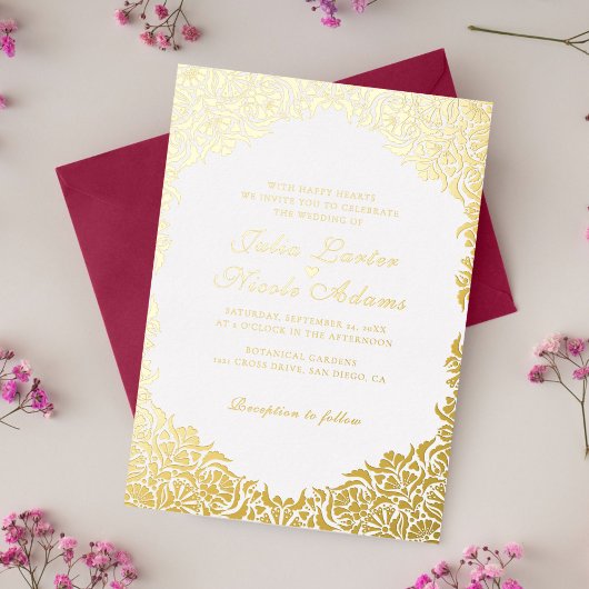 Whimsical Luxe Ivoor Bloemen Stijl Border Wedding Folie Uitnodiging