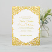 Whimsical Luxe Ivoor Bloemen Stijl Border Wedding Folie Uitnodiging (Staand Voorkant)