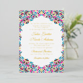 Whimsical Luxe Ivoor Bloemen Stijl Border Wedding Folie Uitnodiging (Staand Voorkant)