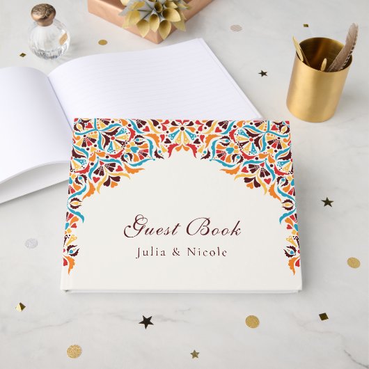 Whimsical Luxe Ivoor Bloemen Stijl Border Wedding Gastenboek (Voorkant open)