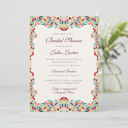 Whimsical Luxe Ivoor Bloemen Stijl Border Wedding Kaart (Staand voorkant)