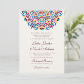 Whimsical Luxe Ivoor Bloemen Stijl Border Wedding Kaart (Staand voorkant)
