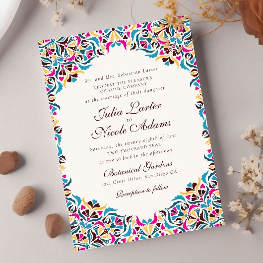 Whimsical Luxe Ivoor Bloemen Stijl Border Wedding Kaart