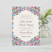 Whimsical Luxe Ivoor Bloemen Stijl Border Wedding Kaart (Staand voorkant)