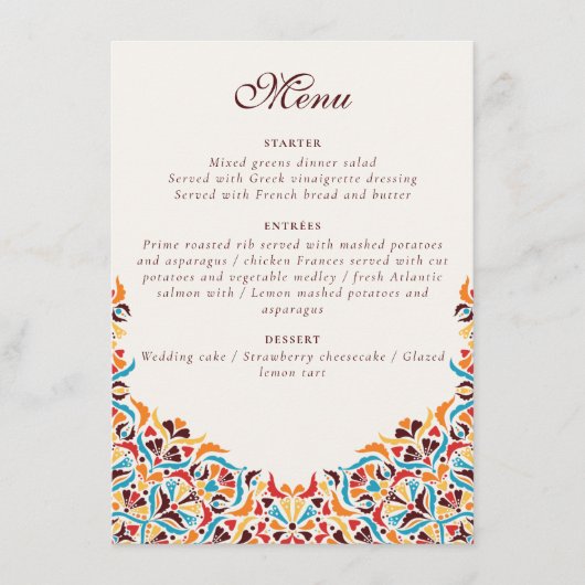 Whimsical Luxe Ivoor Bloemen Stijl Border Wedding Menu (Voorkant)