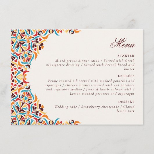Whimsical Luxe Ivoor Bloemen Stijl Border Wedding Menu (Voorkant)