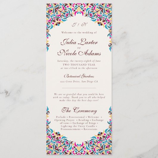 Whimsical Luxe Ivoor Bloemen Stijl Border Wedding Programmakaart (Voorkant)