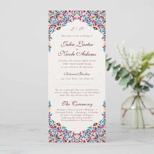 Whimsical Luxe Ivoor Bloemen Stijl Border Wedding Programmakaart (Staand voorkant)