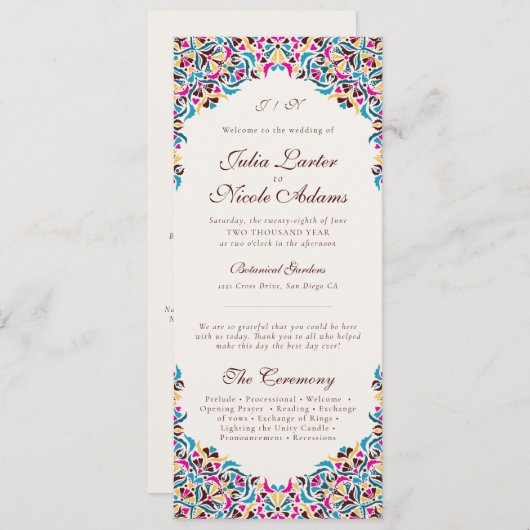 Whimsical Luxe Ivoor Bloemen Stijl Border Wedding Programmakaart (Voorkant / Achterkant)