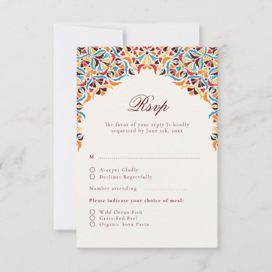 Whimsical Luxe Ivoor Bloemen Stijl Border Wedding RSVP Kaartje (Voorkant)