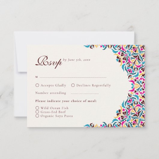 Whimsical Luxe Ivoor Bloemen Stijl Border Wedding RSVP Kaartje (Voorkant)