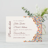 Whimsical Luxe Ivoor Bloemen Stijl Border Wedding Save The Date (Staand voorkant)