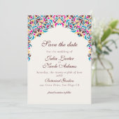 Whimsical Luxe Ivoor Bloemen Stijl Border Wedding Save The Date (Staand voorkant)