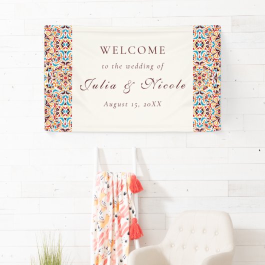 Whimsical Luxe Ivoor Bloemen Stijl Border Wedding Spandoek (Insitu)