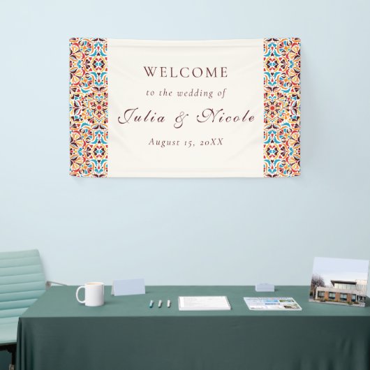 Whimsical Luxe Ivoor Bloemen Stijl Border Wedding Spandoek (Beurs)