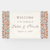 Whimsical Luxe Ivoor Bloemen Stijl Border Wedding Spandoek (Horizontaal)