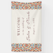 Whimsical Luxe Ivoor Bloemen Stijl Border Wedding Spandoek (Verticaal)