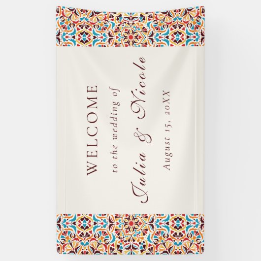 Whimsical Luxe Ivoor Bloemen Stijl Border Wedding Spandoek (Verticaal)
