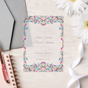 Whimsical Luxe Ivoor Bloemen Stijl Border Wedding Vellum Uitnodigingen