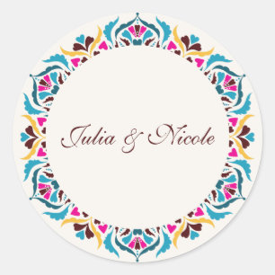 Whimsical Luxe Ivoren Bloemrijke Stijl Rand Bruilo Ronde Sticker