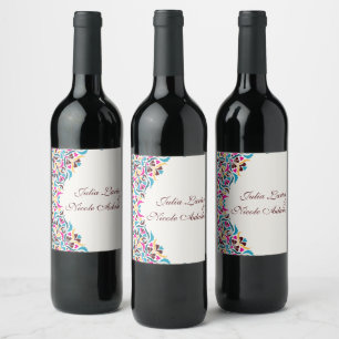 Whimsical Luxe Ivoren Bloemrijke Stijl Rand Bruilo Wijn Etiket