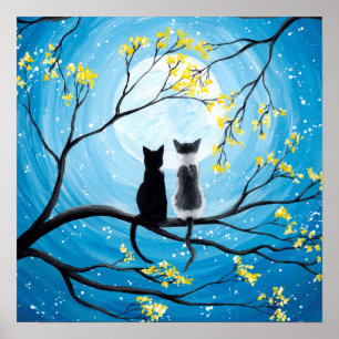 Whimsical Maan met Katten Poster Print