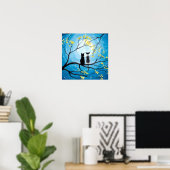 Whimsical Maan met Katten Poster Print (Thuiskantoor)