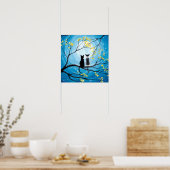 Whimsical Maan met Katten Poster Print (Keuken)