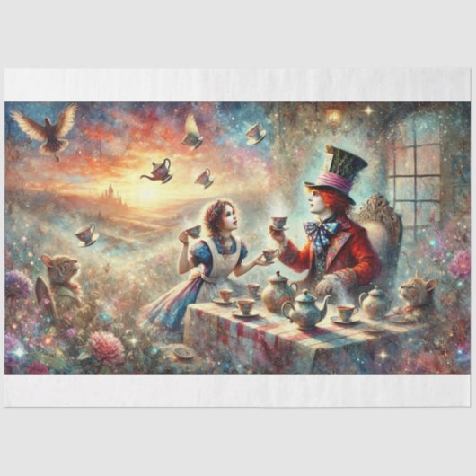 Whimsical Mad Hatter Tea Party Decoupage Tissuepapier (Voorkant)