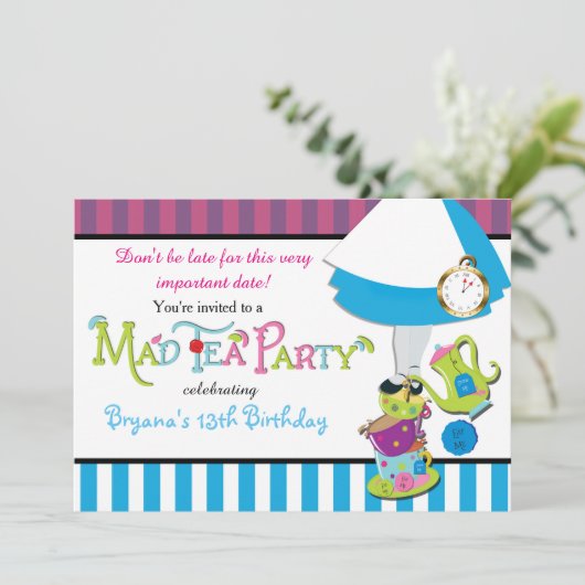 Whimsical MAD TEA ARTIJ CUPS Party Investisation Kaart (Staand voorkant)