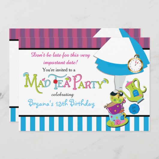 Whimsical MAD TEA ARTIJ CUPS Party Investisation Kaart (Voorkant / Achterkant)