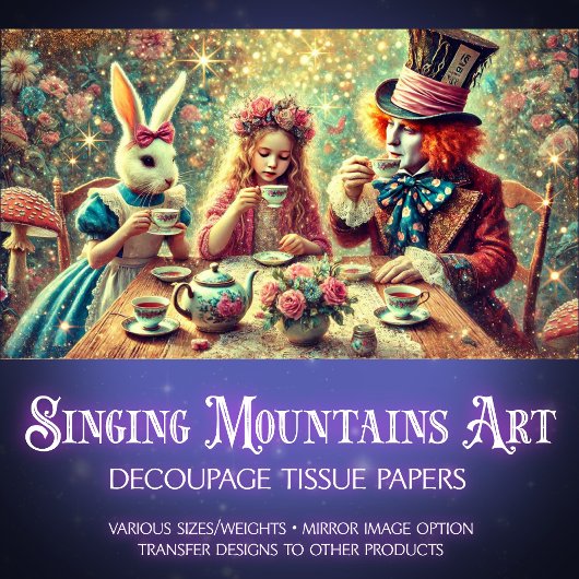 Whimsical Mad Tea Party in Wonderland Decoupage Tissuepapier