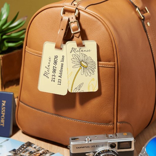 whimsical madeliefje aangepaste tekst  bagagelabel