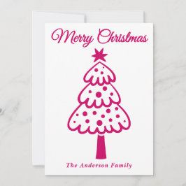 Whimsical Magenta Hand getrokken kerstboom Feestdagenkaart