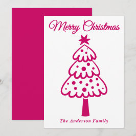 Whimsical Magenta Hand getrokken kerstboom Feestdagenkaart