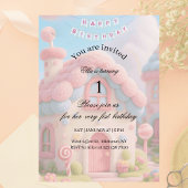 Whimsical Magic House Pink 1st Birthday  Kaart