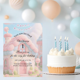 Whimsical Magic House Pink 1st Birthday Kaart