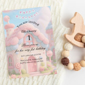 Whimsical Magic House Pink 1st Birthday  Kaart