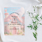 Whimsical Magic House Pink 1st Birthday  Kaart