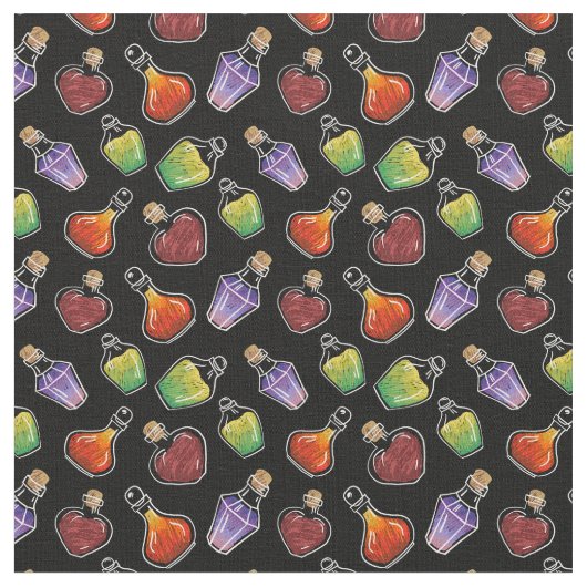 Whimsical Magic Potion Bottles Patroon Stof (Close Up)