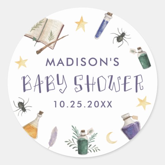 Whimsical Magic Potions Halloween Baby shower Ronde Sticker (Voorkant)