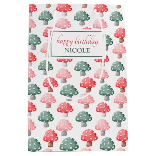 Whimsical Magic Schattige Kleurrijke Paddestoel Medium Cadeauzakje (Voorkant)