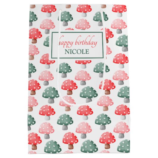 Whimsical Magic Schattige Kleurrijke Paddestoel Medium Cadeauzakje (Achterkant)