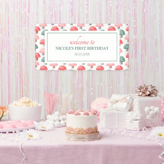 Whimsical Magic Schattige Kleurrijke Paddestoel Ve Spandoek (Feest)