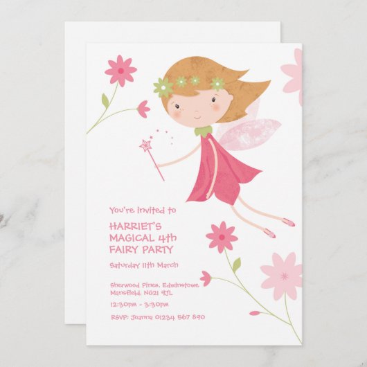 Whimsical Magical Fairy Birthday Invitation Kaart (Voorkant / Achterkant)