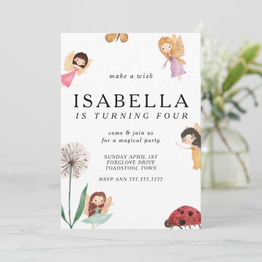 Whimsical Magical Fairy Birthday Invitation Kaart (Staand voorkant)