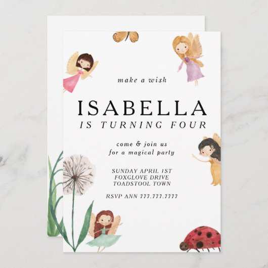 Whimsical Magical Fairy Birthday Invitation Kaart (Voorkant / Achterkant)
