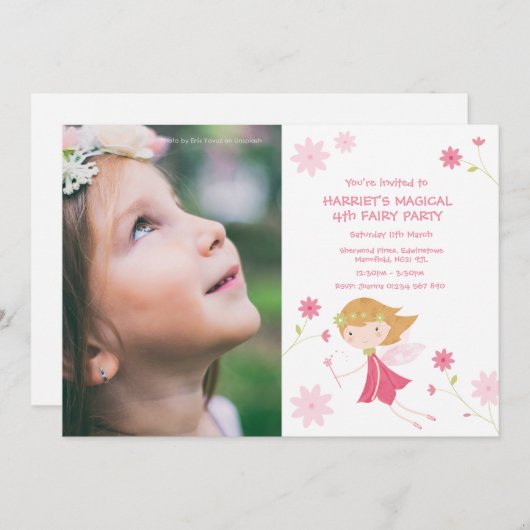 Whimsical Magical Fairy verjaardagsuitnodiging met Kaart (Voorkant / Achterkant)
