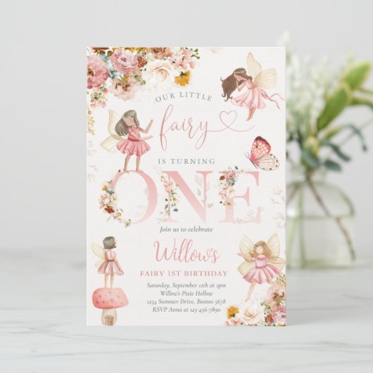 Whimsical Magical Floral Fairy 1e verjaardag Kaart (Staand voorkant)